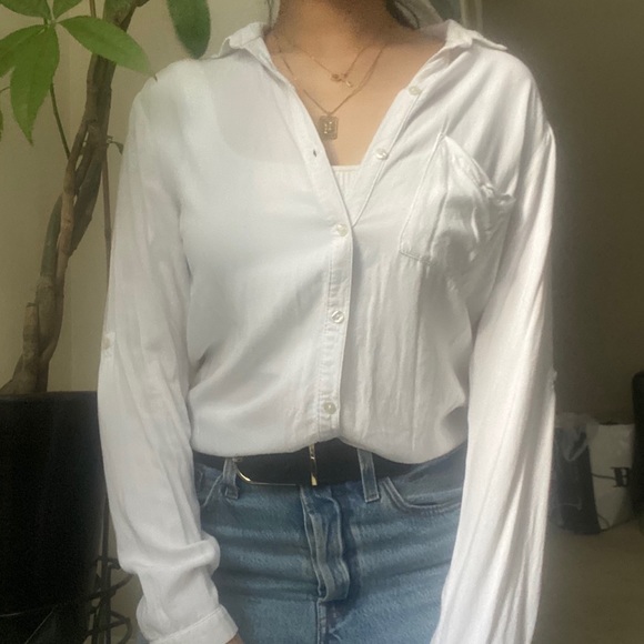 Topshop Tops - TOPSHOP White Oversized Flowy Button Up Shirt